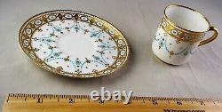 Antique Copeland Jewelled Porcelain Turquoise Heavy Gold Demitasse Cup & Saucer