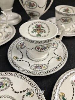 Antique Copeland Spode Demitasse Set For 4 1910's Hand Tinted