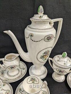 Antique Copeland Spode Demitasse Set For 4 1910's Hand Tinted