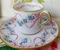 Antique Copeland Spode Pink Ribbon & Bow Demitasse/Coffee Cup & Saucer Tea Set 3