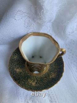 Antique Crown Dresden Tea Cup/Demitasse & Saucer with Portrait Gold Gilded