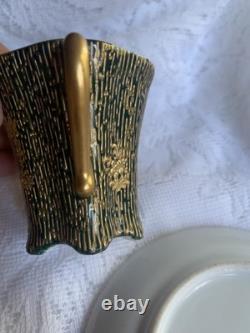 Antique Crown Dresden Tea Cup/Demitasse & Saucer with Portrait Gold Gilded