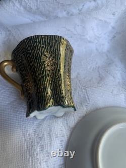 Antique Crown Dresden Tea Cup/Demitasse & Saucer with Portrait Gold Gilded