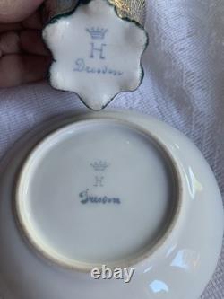 Antique Crown Dresden Tea Cup/Demitasse & Saucer with Portrait Gold Gilded