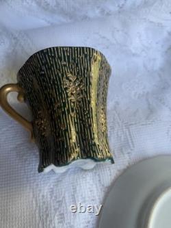 Antique Crown Dresden Tea Cup/Demitasse & Saucer with Portrait Gold Gilded