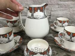 Antique Crown Ducal Orange Tree Demitasse Cups Saucers Cream Sugar Set 6 tea