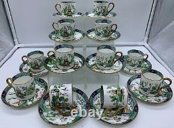 Antique Crown Staffordshire Willow Chinese Tiffany Demitasse Cup Saucer Set 24