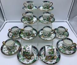 Antique Crown Staffordshire Willow Chinese Tiffany Demitasse Cup Saucer Set 24