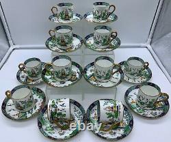 Antique Crown Staffordshire Willow Chinese Tiffany Demitasse Cup Saucer Set 24