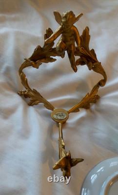 Antique DW Karls Baden Wert Abert Belgium Demitasse Cup and Saucer on Cupid Stan