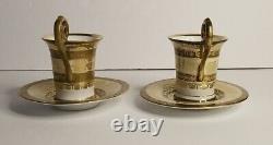Antique Demitasse 2 Cups & Saucers WithNapolean & Lefebvre Portraits Red Crown