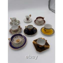 Antique Demitasse Cup & Saucer Lot German Porcelain Gold Gilt Espresso Cups