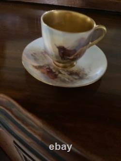 Antique Demitasse Royal Worcester Decorated With Bulls In Pasture Cup& Saucer