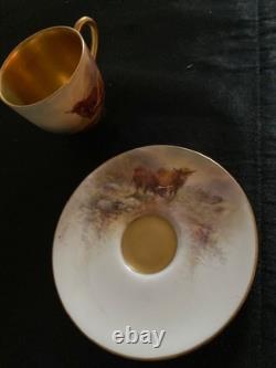 Antique Demitasse Royal Worcester Decorated With Bulls In Pasture Cup& Saucer