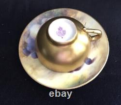 Antique Demitasse Royal Worcester Very Delicate Fruits Signed Cup & Saucer