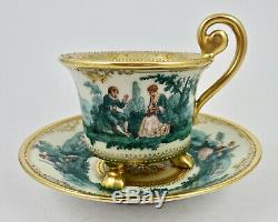 Antique Donath Dresden Demitasse Cup & Saucer Scenic Footed