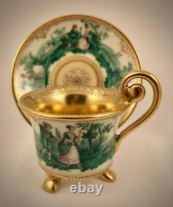 Antique Donath Dresden Demitasse Cup & Saucer, Scenic, Footed