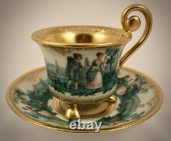 Antique Donath Dresden Demitasse Cup & Saucer, Scenic, Footed