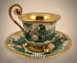 Antique Donath Dresden Demitasse Cup & Saucer, Scenic, Footed