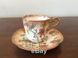 Antique Doulton Burslem HandPainted Floral Demitasse Cup & Saucer Set ca. 1886
