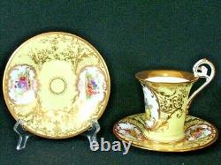 Antique Dresden Demitasse 1 Cup & 2 Saucer Courting Couple Hand Painted