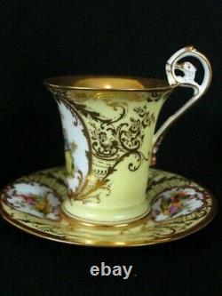 Antique Dresden Demitasse 1 Cup & 2 Saucer Courting Couple Hand Painted