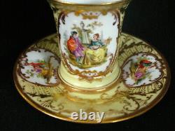 Antique Dresden Demitasse 1 Cup & 2 Saucer Courting Couple Hand Painted