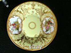 Antique Dresden Demitasse 1 Cup & 2 Saucer Courting Couple Hand Painted