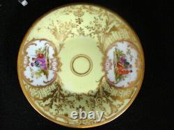 Antique Dresden Demitasse 1 Cup & 2 Saucer Courting Couple Hand Painted