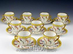 Antique Dresden HELENA WOLFSOHN FLORAL GOLD GILDED DEMITASSE 8 CUPS & 8 SAUCERS