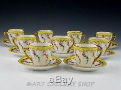 Antique Dresden HELENA WOLFSOHN FLORAL GOLD GILDED DEMITASSE 8 CUPS & 8 SAUCERS