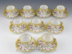 Antique Dresden HELENA WOLFSOHN FLORAL GOLD GILDED DEMITASSE 8 CUPS & 8 SAUCERS