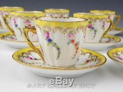 Antique Dresden HELENA WOLFSOHN FLORAL GOLD GILDED DEMITASSE 8 CUPS & 8 SAUCERS