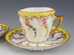 Antique Dresden HELENA WOLFSOHN FLORAL GOLD GILDED DEMITASSE 8 CUPS & 8 SAUCERS