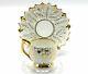 Antique Dresden Hirsch White Gold Leaf Demitasse Tea Cup & Saucer Germany