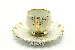 Antique Dresden Hirsch White Gold Leaf Demitasse Tea Cup & Saucer Germany
