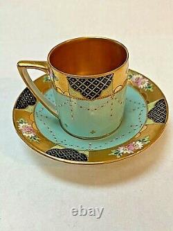 Antique Dresden Porcelain Blue Demitasse Cup & Saucer Hand Painted Signed