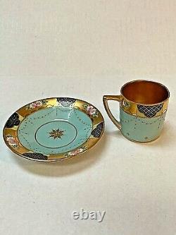 Antique Dresden Porcelain Blue Demitasse Cup & Saucer Hand Painted Signed