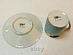 Antique Dresden Porcelain Blue Demitasse Cup & Saucer Hand Painted Signed