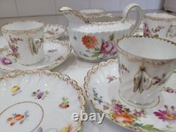 Antique Dresden Porcelain Butterfly Handle Demitasse Set 4 Cups 8 Saucers 1890