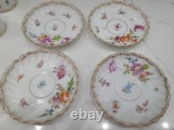 Antique Dresden Porcelain Butterfly Handle Demitasse Set 4 Cups 8 Saucers 1890
