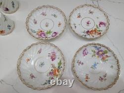 Antique Dresden Porcelain Butterfly Handle Demitasse Set 4 Cups 8 Saucers 1890