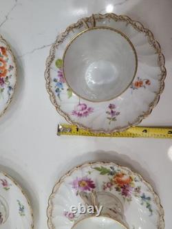 Antique Dresden Porcelain Butterfly Handle Demitasse Set 4 Cups 8 Saucers 1890