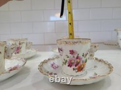 Antique Dresden Porcelain Butterfly Handle Demitasse Set 4 Cups 8 Saucers 1890