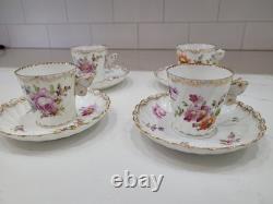Antique Dresden Porcelain Butterfly Handle Demitasse Set 4 Cups 8 Saucers 1890