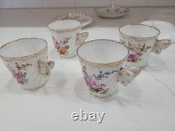 Antique Dresden Porcelain Butterfly Handle Demitasse Set 4 Cups 8 Saucers 1890