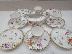 Antique Dresden Porcelain Butterfly Handle Demitasse Set 4 Cups 8 Saucers 1890