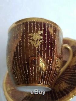 Antique Dresden Porcelain Demitasse Cup And Saucer Set Heavy Gold Encrusted