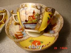 Antique Dresden Quatrafoil Demitasse Cups / Saucers Nautical Harbor Ships Scene