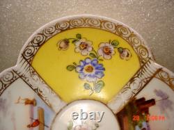 Antique Dresden Quatrafoil Demitasse Cups / Saucers Nautical Harbor Ships Scene
